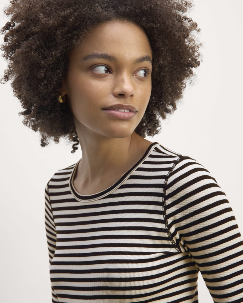 The Luxe Rib Long-Sleeve Crew | Bone / Black - Image 3