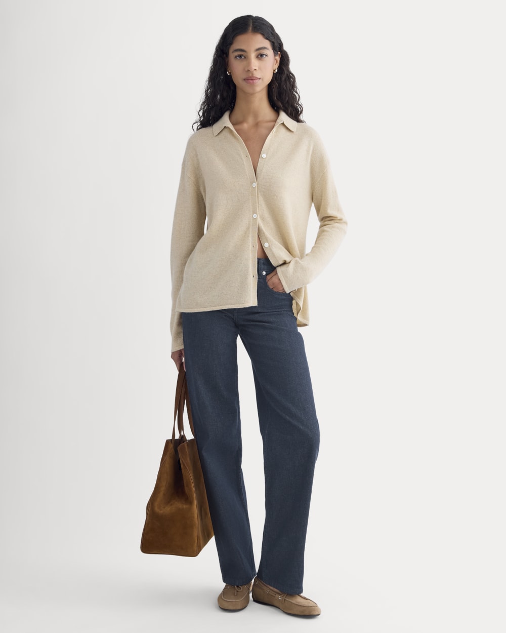 Cashmere Button-Up Shirt | Heather Light Camel - Image 3