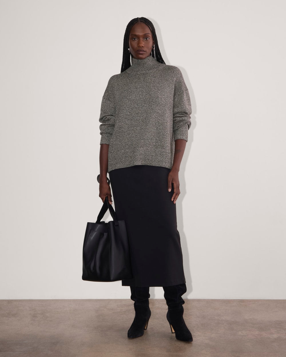 The Boxy Turtleneck in Everyday Cotton | Canvas / Black Twist - Image 4