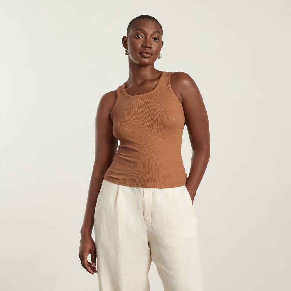 The Pima Micro-Rib U-neck Tank | Tawny Brown - Image 2