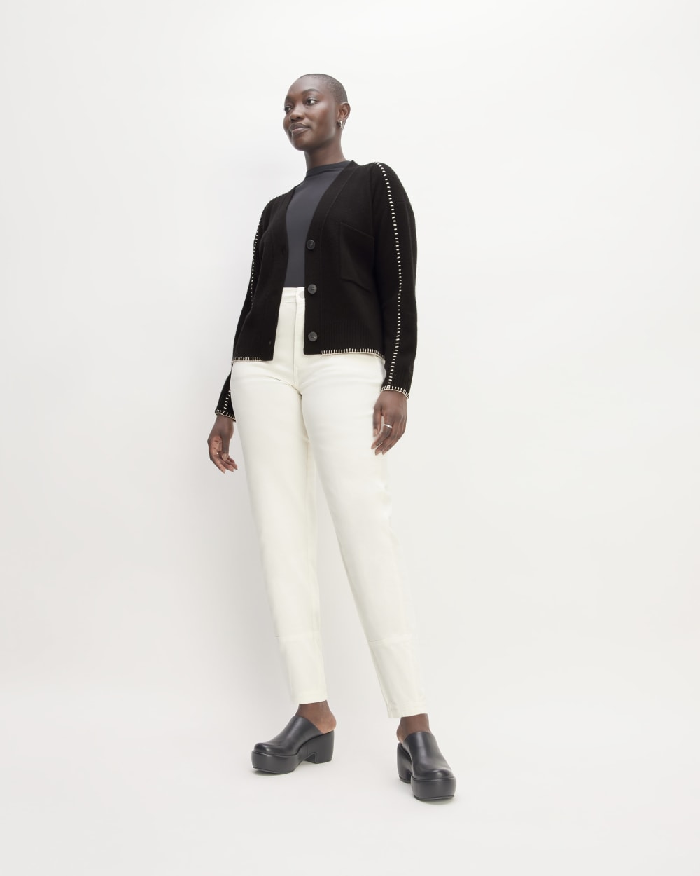 The Good Merino Wool Cardigan | Black / Buttermilk - Image 3