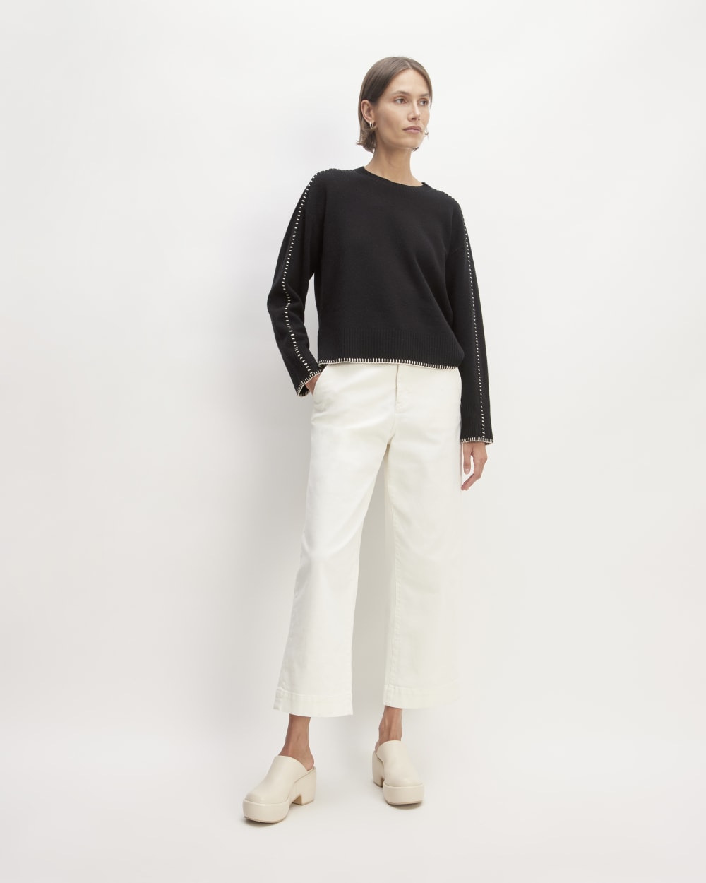 The Good Merino Wool Crewneck Sweater | Black / Buttermilk - Image 3