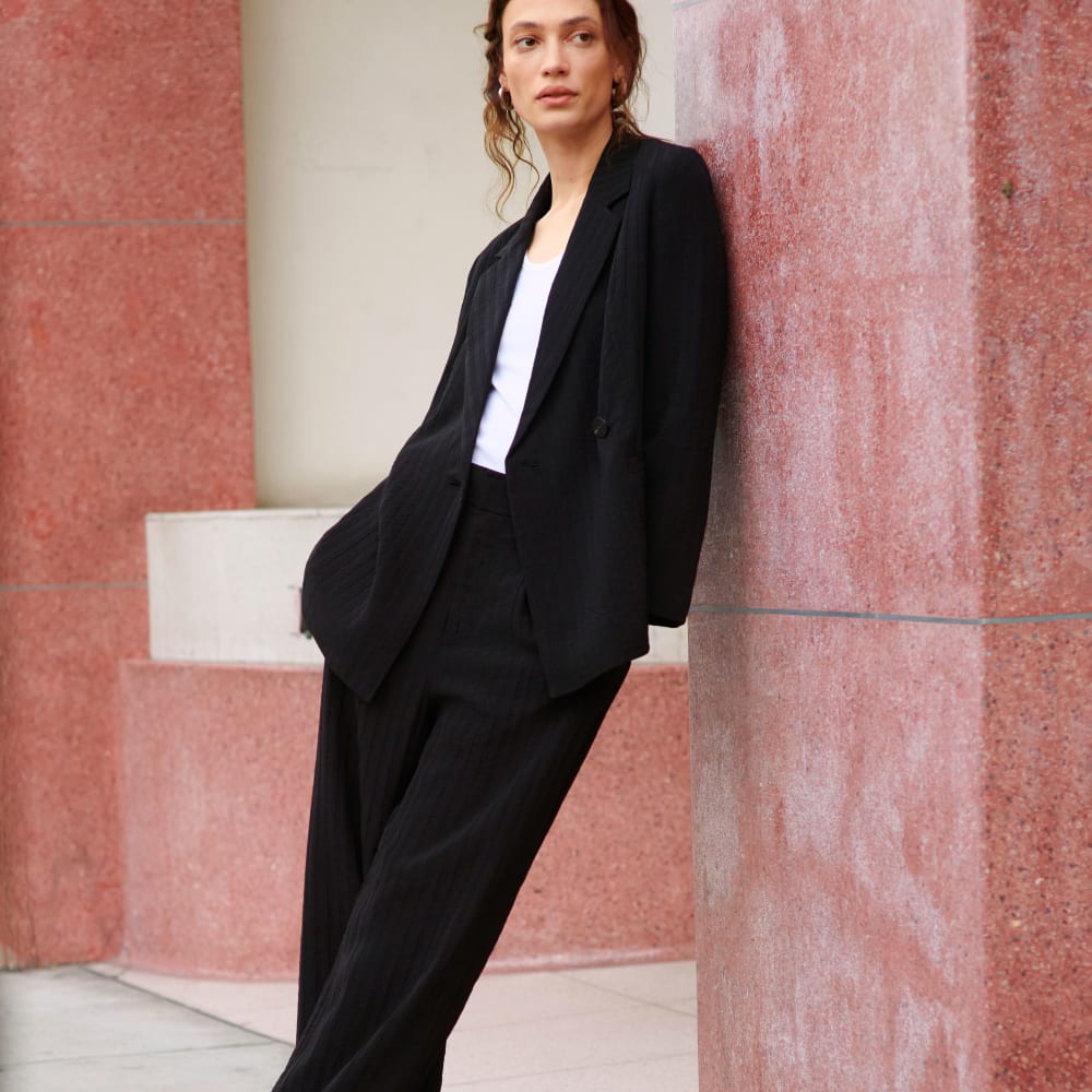 The Drapey City Stripe Blazer | Black - Image 7