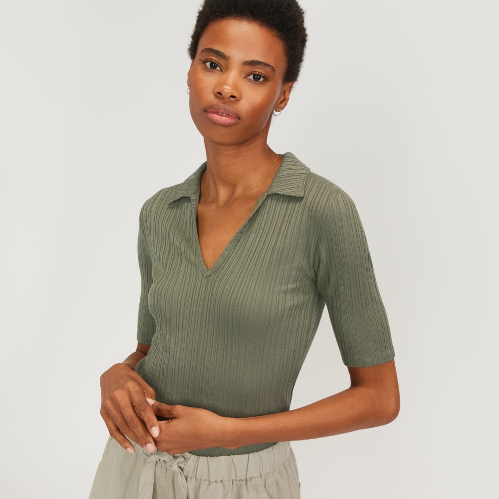 The Rib Soft Knit Open Collar Polo | Kalamata - Image 4