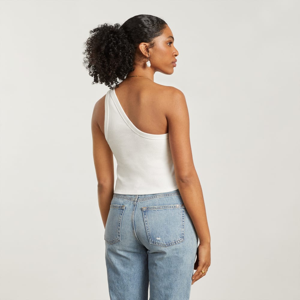 The Ribbed One-Shoulder Tank | White - Image 3