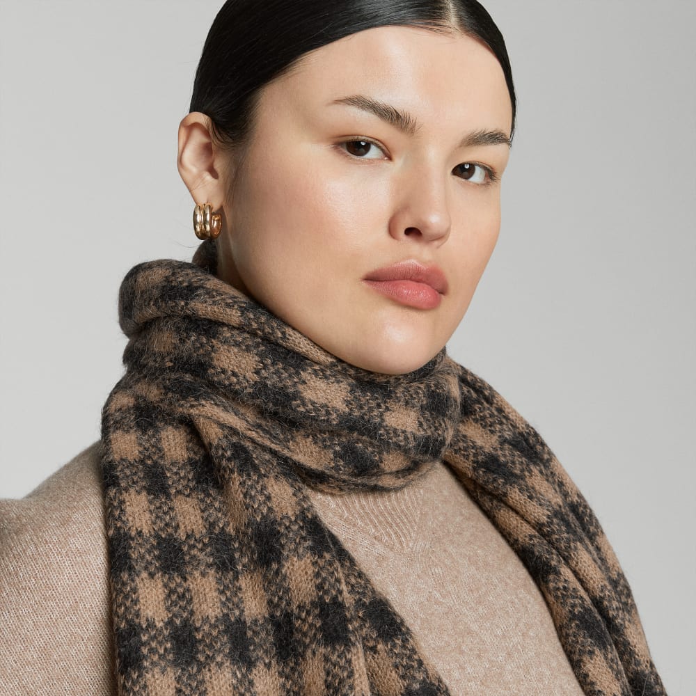 The Alpaca Patterned Scarf | Tobacco Brown / Heather Black Buffalo Check - Image 2