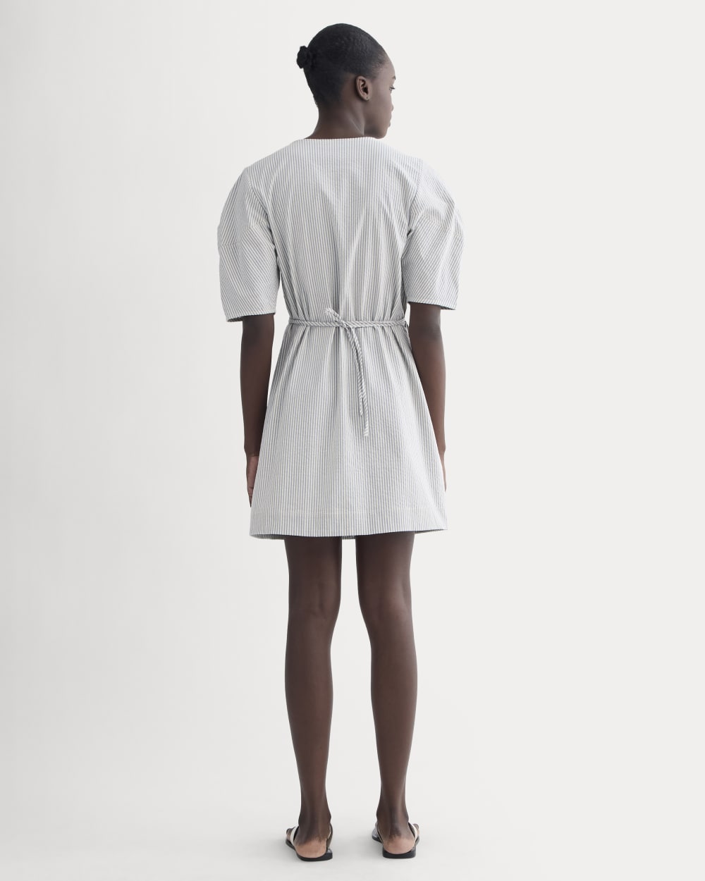 The Seersucker Mini Wrap Dress | Dutch Blue / Natural - Image 4