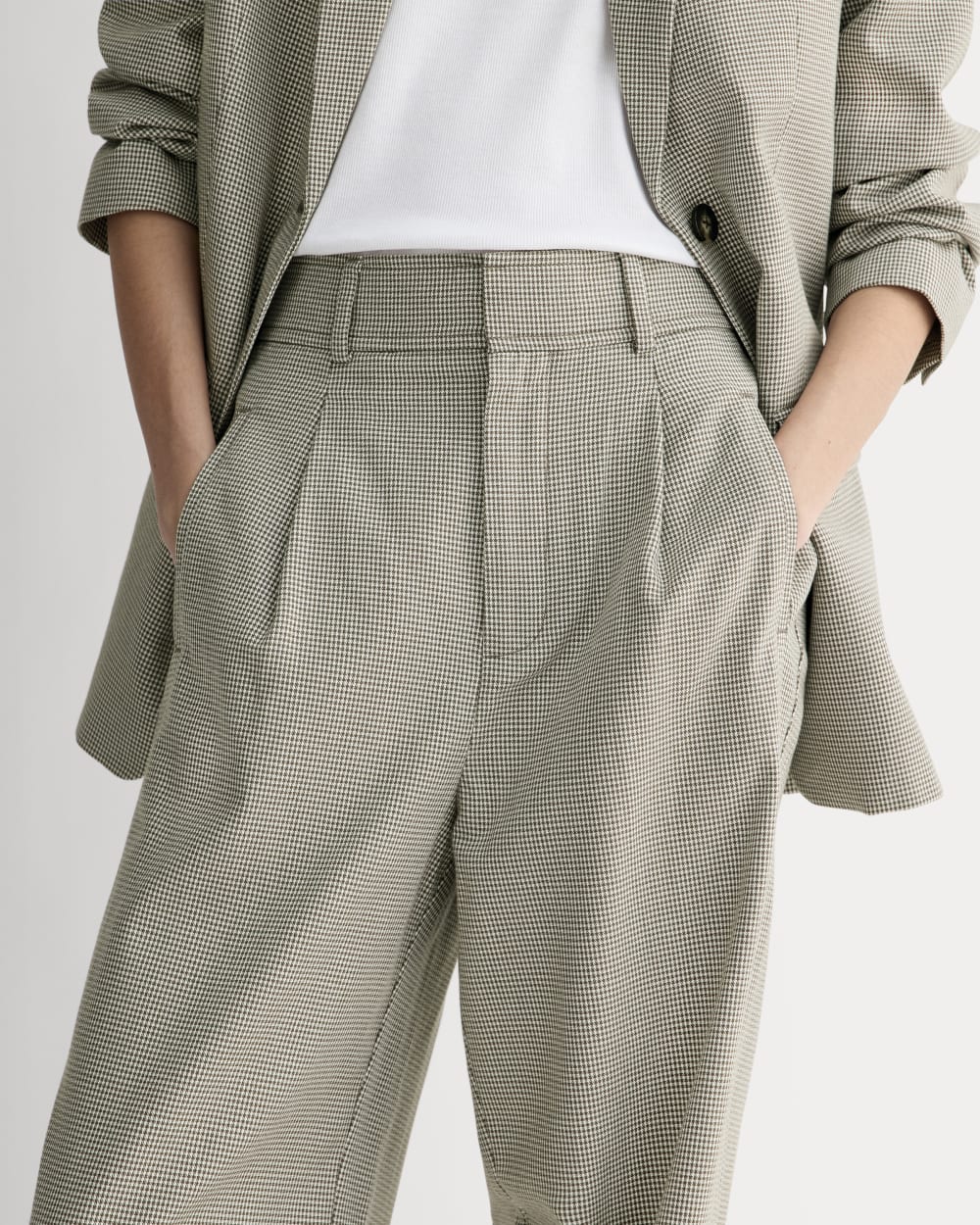 The Draper Pleated Pant in Buttersmooth | Deep Taupe Mini Gingham | 32 Inseam - Image 4