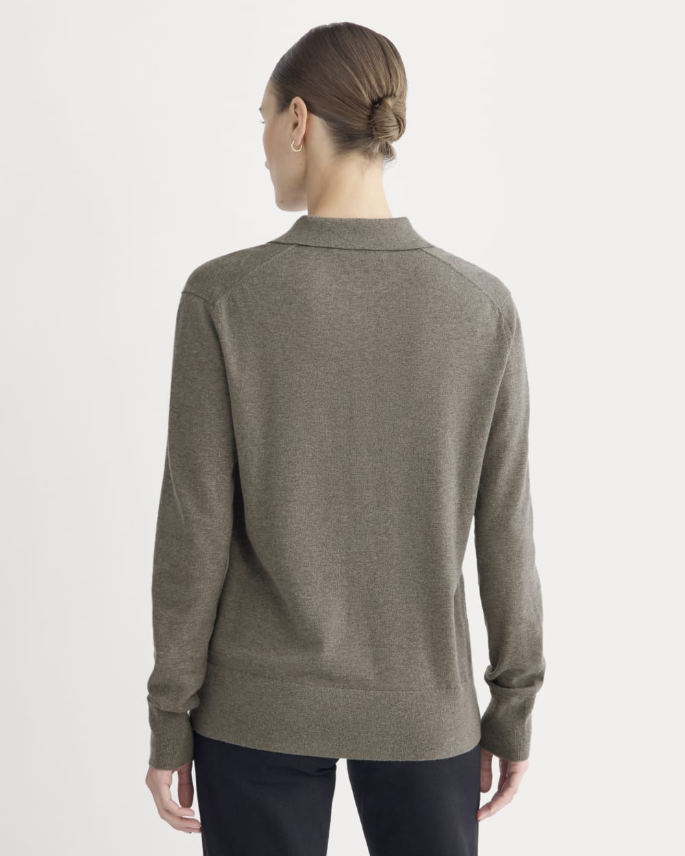 Oversized Polo Sweater in Cotton Merino | Heather Ash Taupe - Image 5