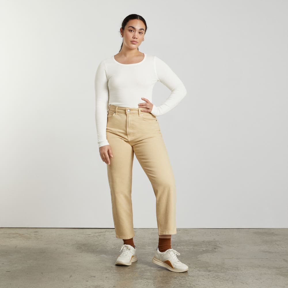 The Pima Micro-Rib Cropped Long-Sleeve Crew | White - Image 6