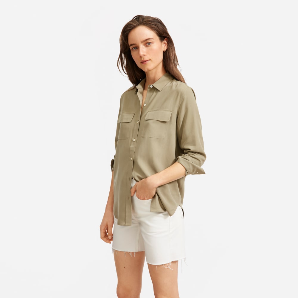 The Washable Silk Relaxed Shirt | Covert Green - Image 2