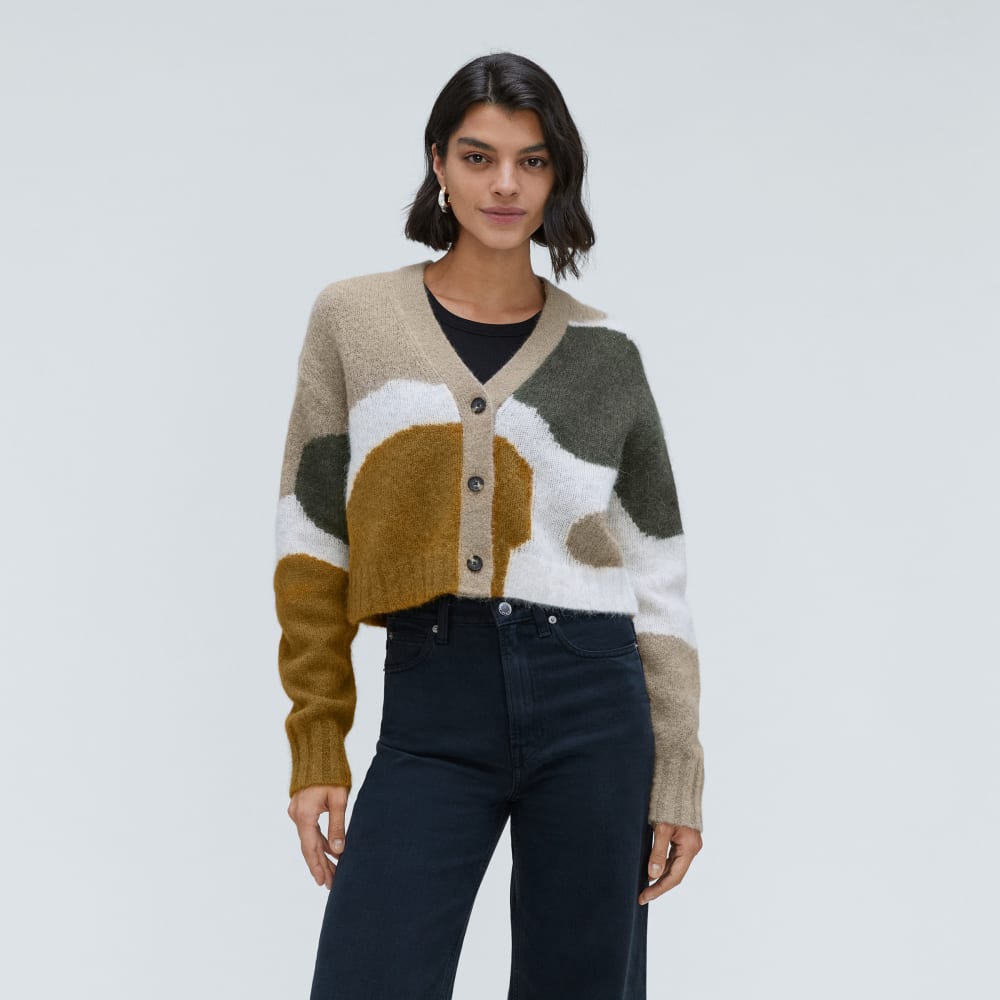 The Alpaca V-Neck Cropped Cardigan | Neutral Camo - Image 3