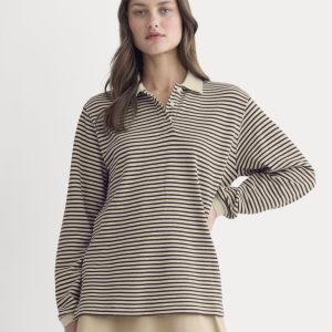 Oversized Pique Polo | Dusty Beige/Deep Plum Stripe