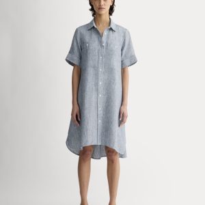The Daytripper Dress in Linen | White / Blue