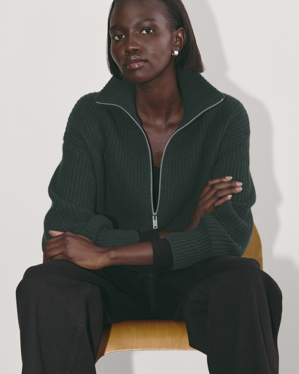 The Half-Zip Sweater in Luxe Merino | Heather Scarab Green - Image 4
