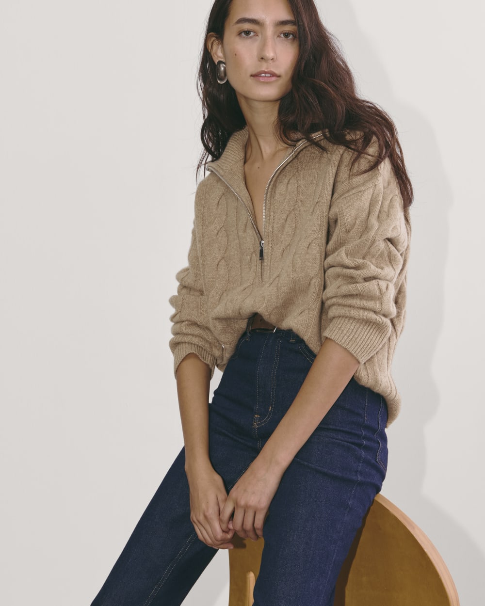 The Cable Half-Zip in Luxe Merino | Oat Melange - Image 3