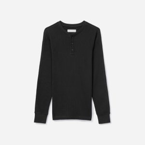 The Waffle Long-Sleeve Henley Tee | Black