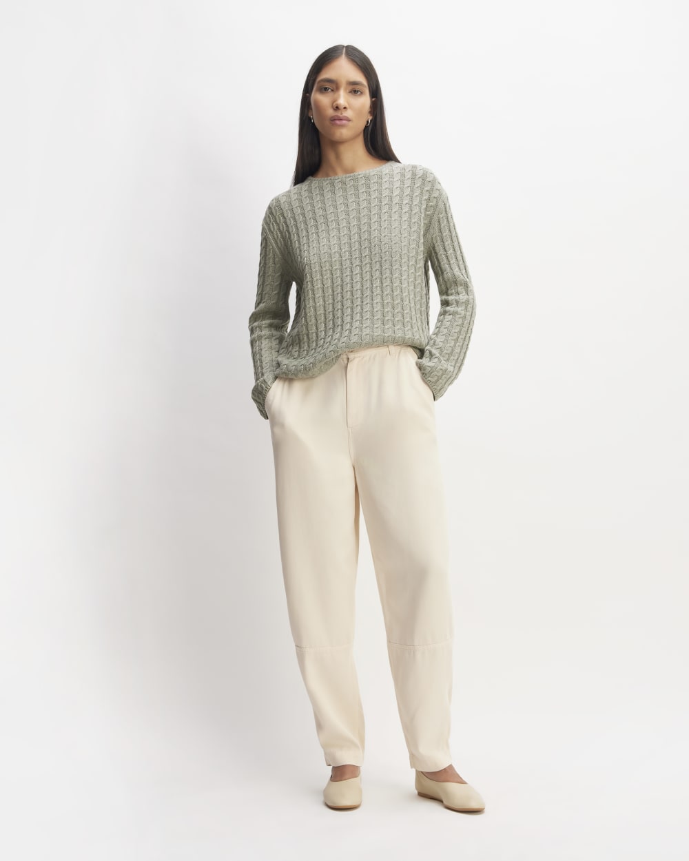 The Cotton Merino Cable Crew | Sage Green - Image 3