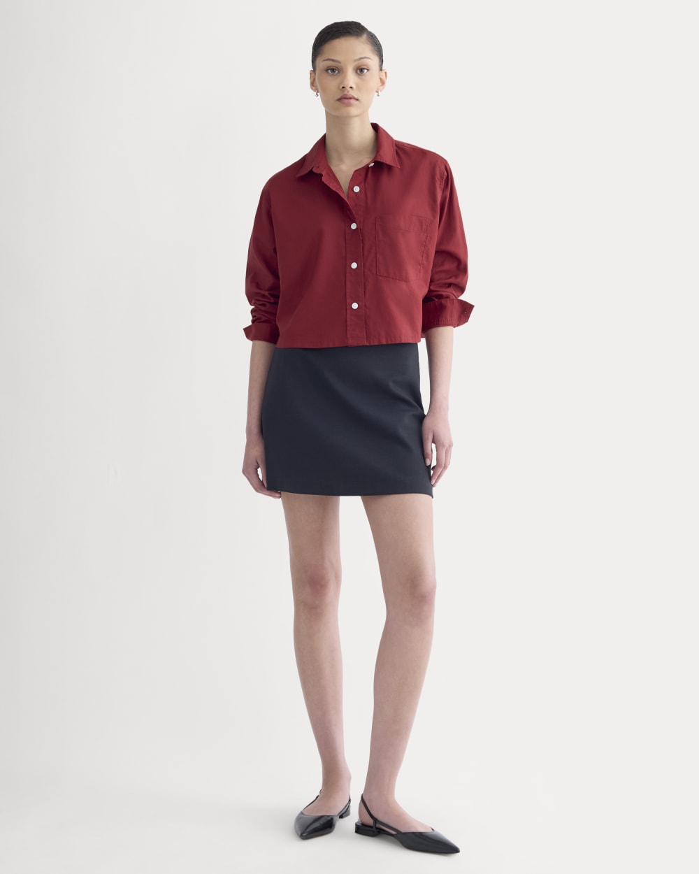 The Way-Short Shirt in Silky Cotton | Merlot - Image 3