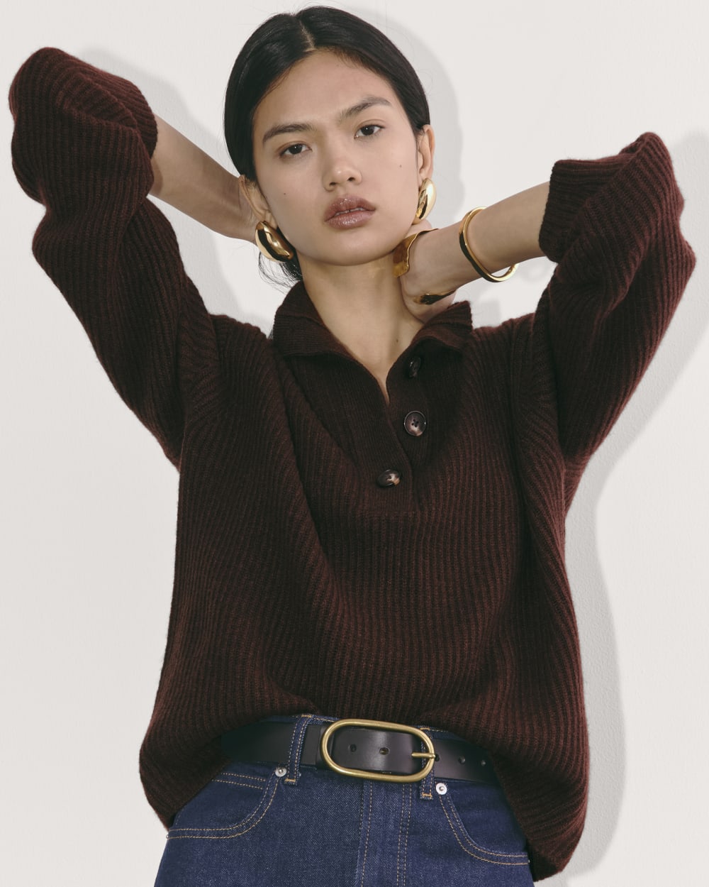 The Cocoon Henley in Wool Cashmere | Americano - Image 4