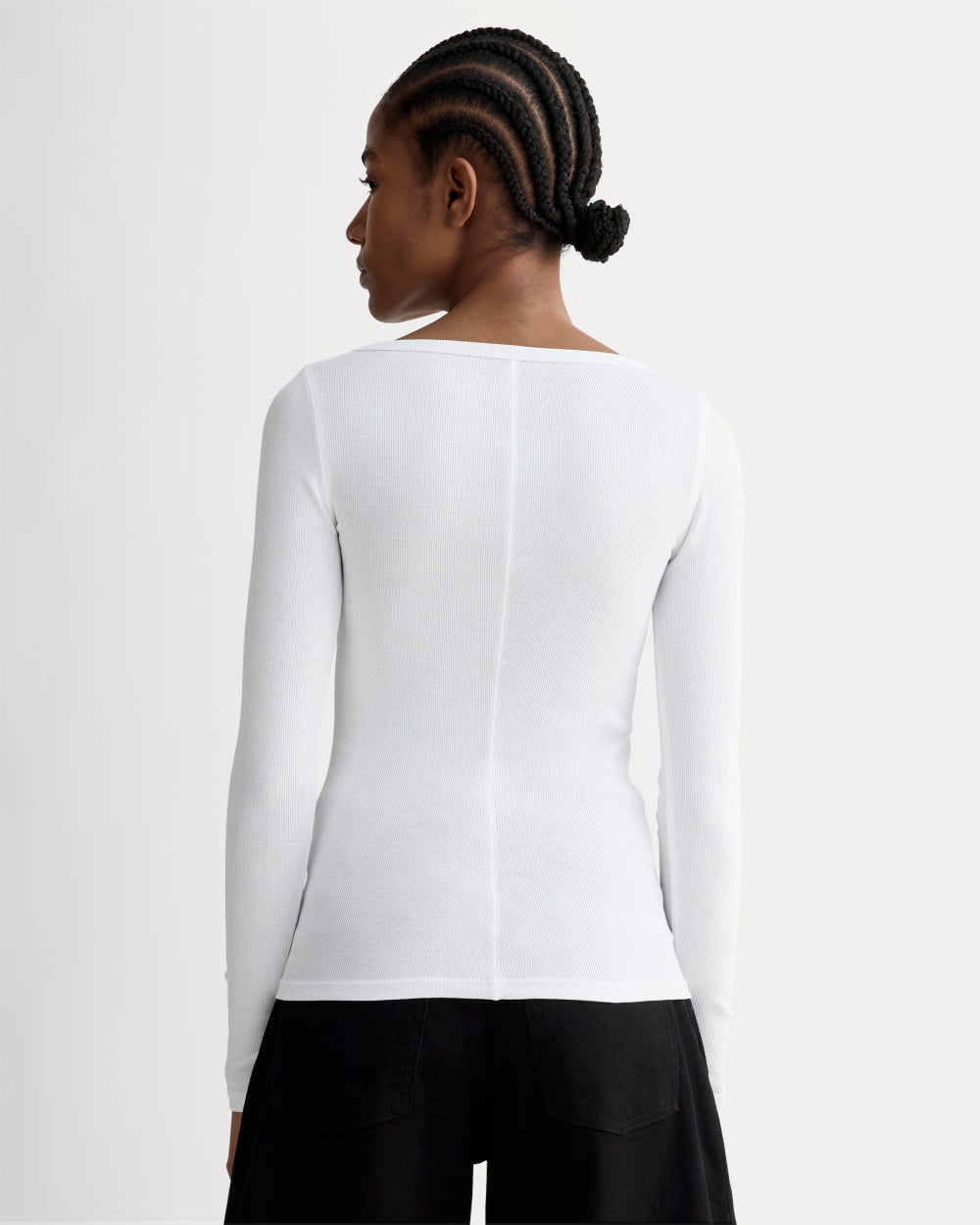 The Luxe Rib Long-Sleeve Scoop-Neck Tee | White - Image 4