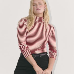 The Luxe Rib Turtleneck | Bone / Berry Red