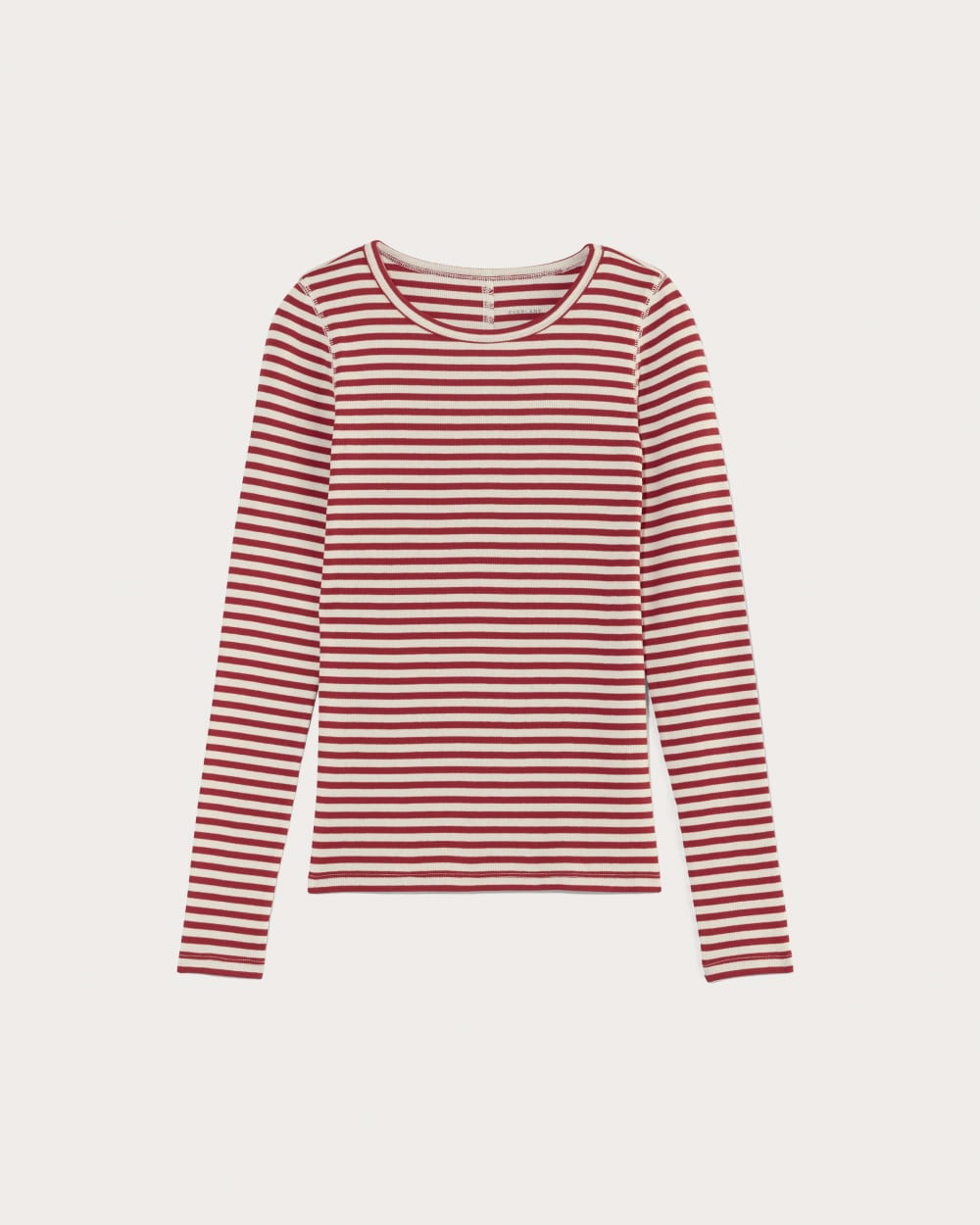 The Luxe Rib Long-Sleeve Crew | Bone / Berry Red - Image 2