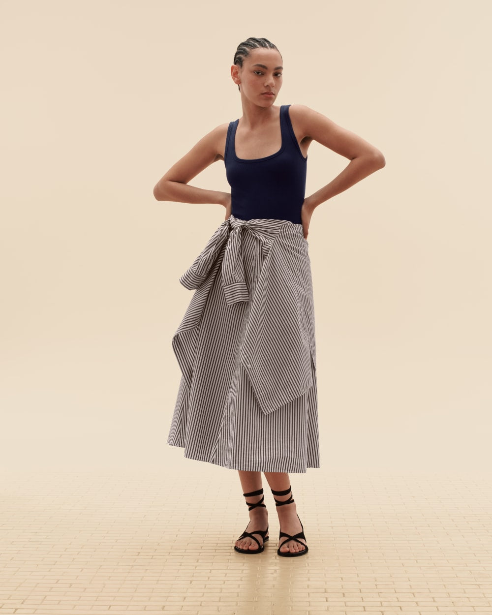 The Midi Skirt in Ultrasoft Cotton | Optic White / Black - Image 7