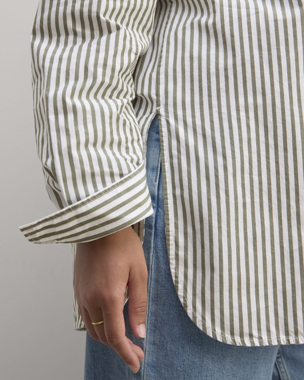 The Supima? Cotton Boyfriend Shirt | White / Moss Green - Image 5