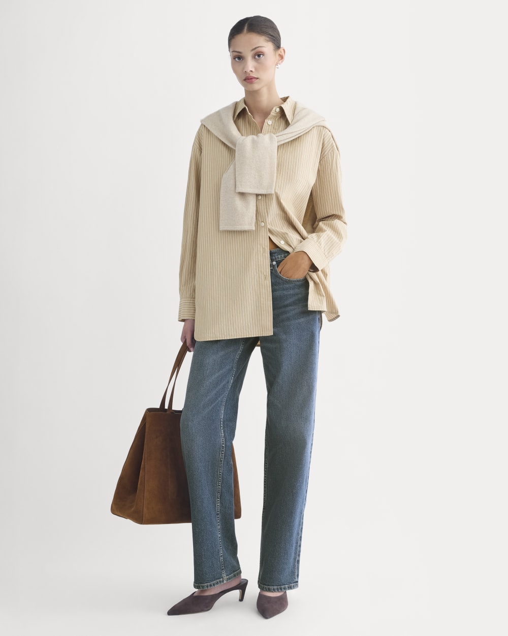 The Boyfriend Shirt in Ultrasoft Cotton | Tiger's Eye / Optic White - Image 3