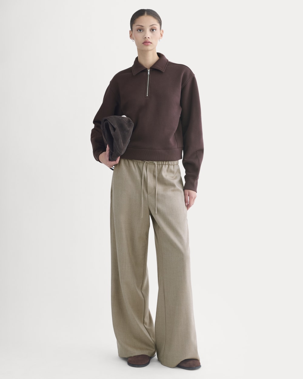 Luxe Fleece Zip Polo | Dark Chocolate - Image 3