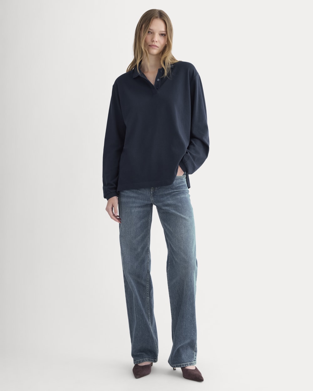 Oversized Pique Polo | Deep Navy - Image 3