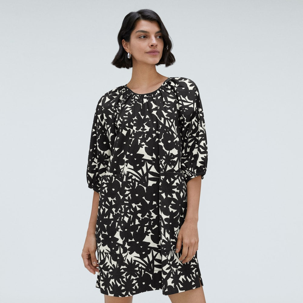 The Seersucker Puff Sleeve Dress | Black / Canvas Floral - Image 6