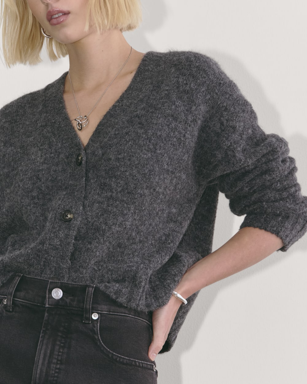 The Boxy Cardigan in Alpaca | Dark Charcoal - Image 6