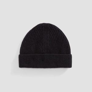 The Cashmere Fine Rib Beanie | Black
