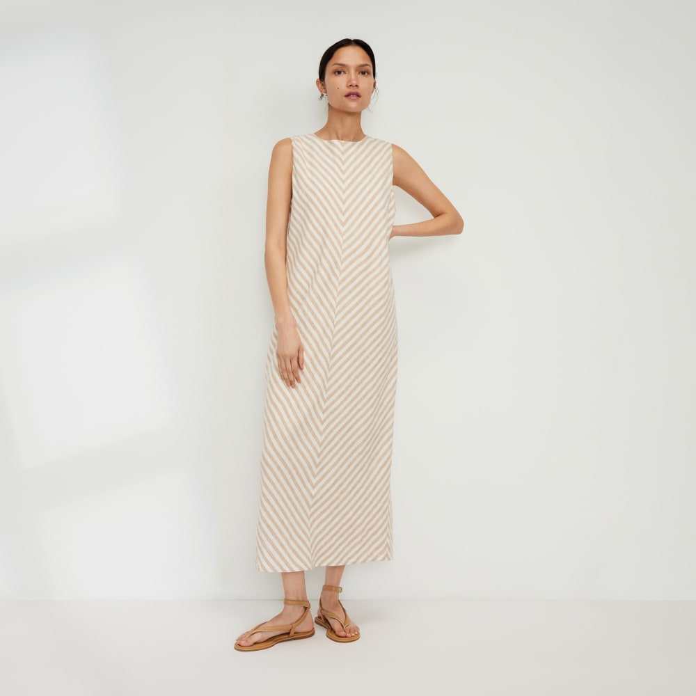 The Linen Bias Cut Dress | Bone / Caramel