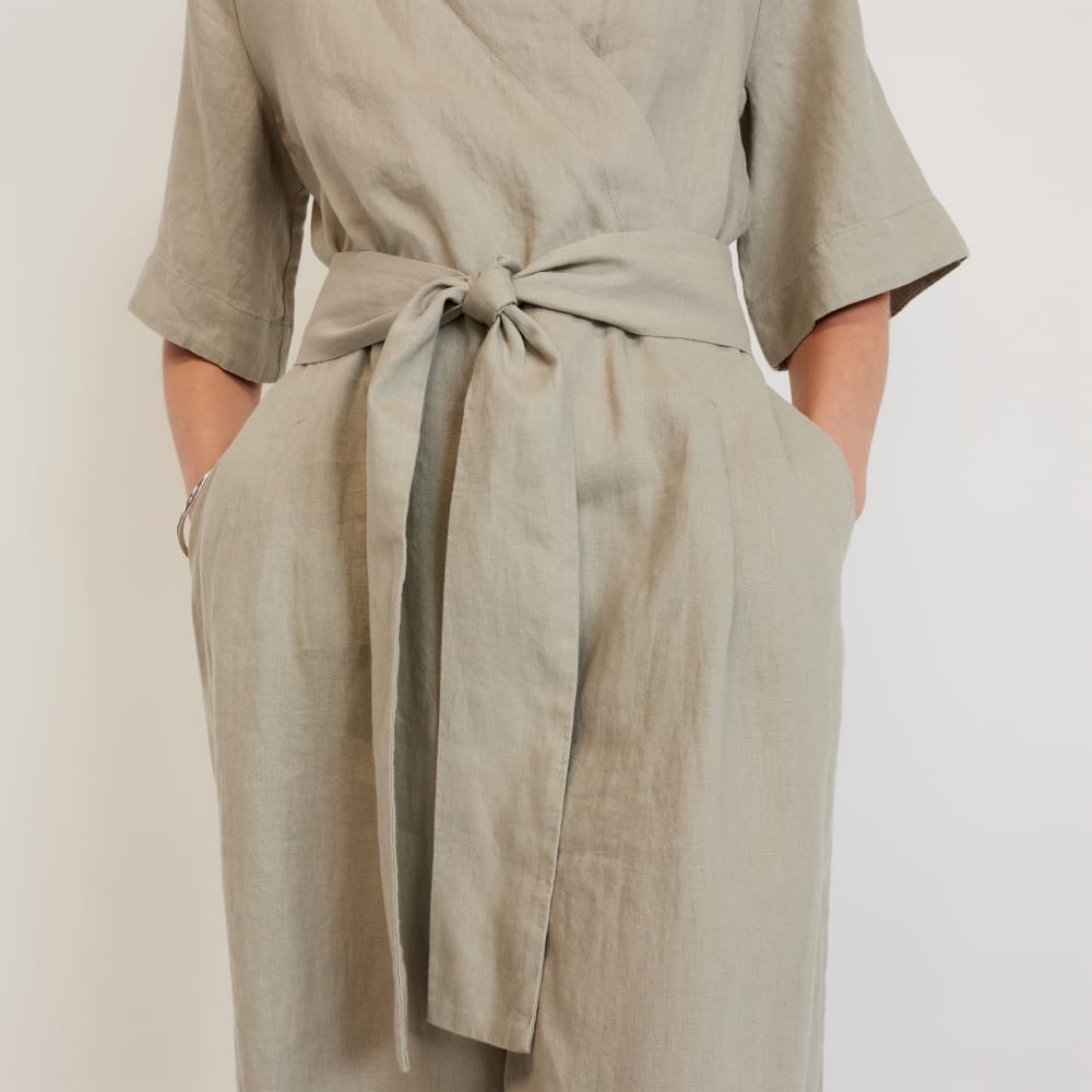 The Wrap Jumpsuit in Linen | Seagrass - Image 4