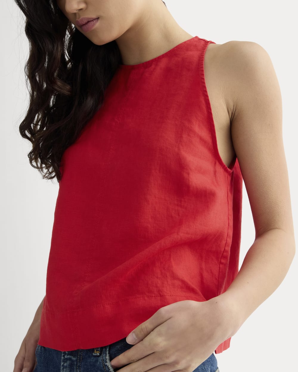 The Linen High-Neck Tank | Classic Red - Image 4