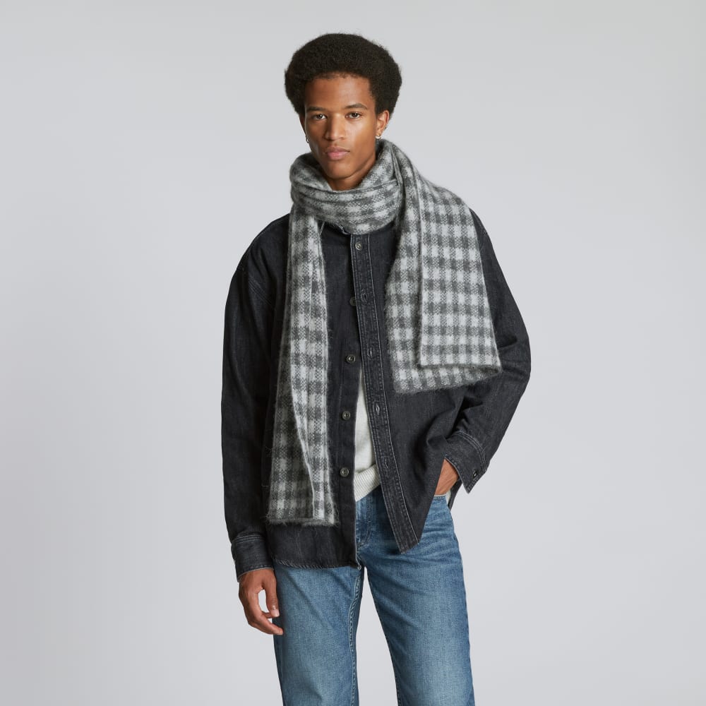 The Alpaca Patterned Scarf | Light Heather Grey / Dark Charcoal Buffalo Check - Image 4