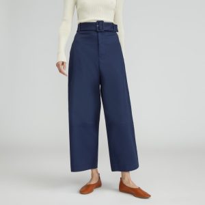 The Structured Cotton Belted Pant | Navy