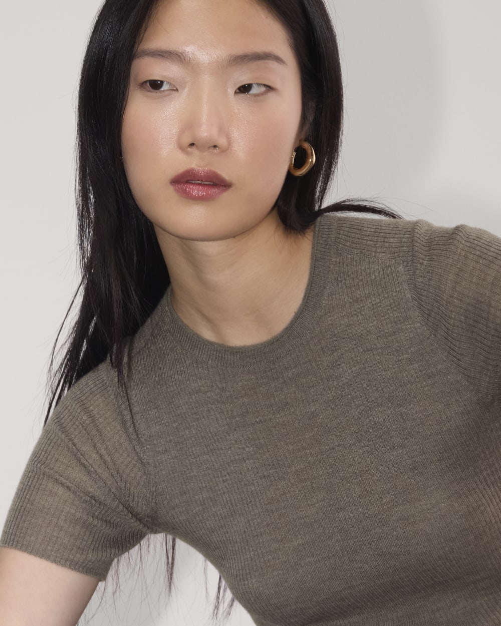 The Sweater Tee in Ultrasoft Merino | Heather Cocoa - Image 4