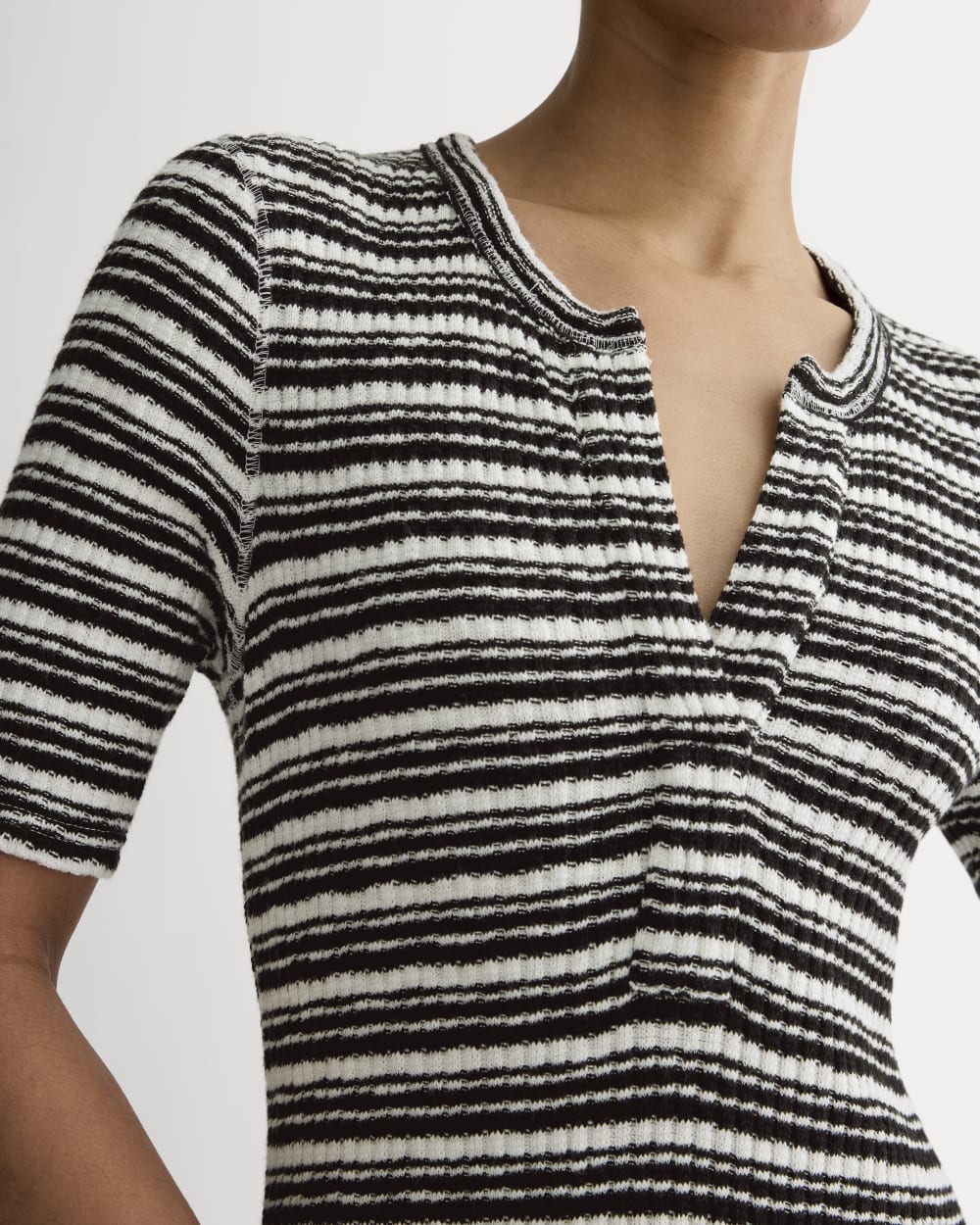 The Rib-Knit Henley Dress | Bone / Black - Image 3