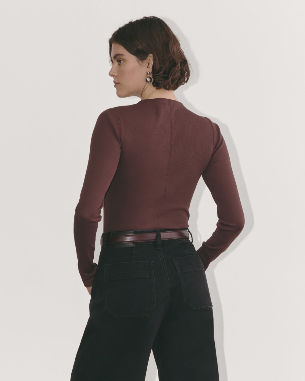 The Luxe Rib Funnel-Neck Tee | Dark Mahogany - Image 5