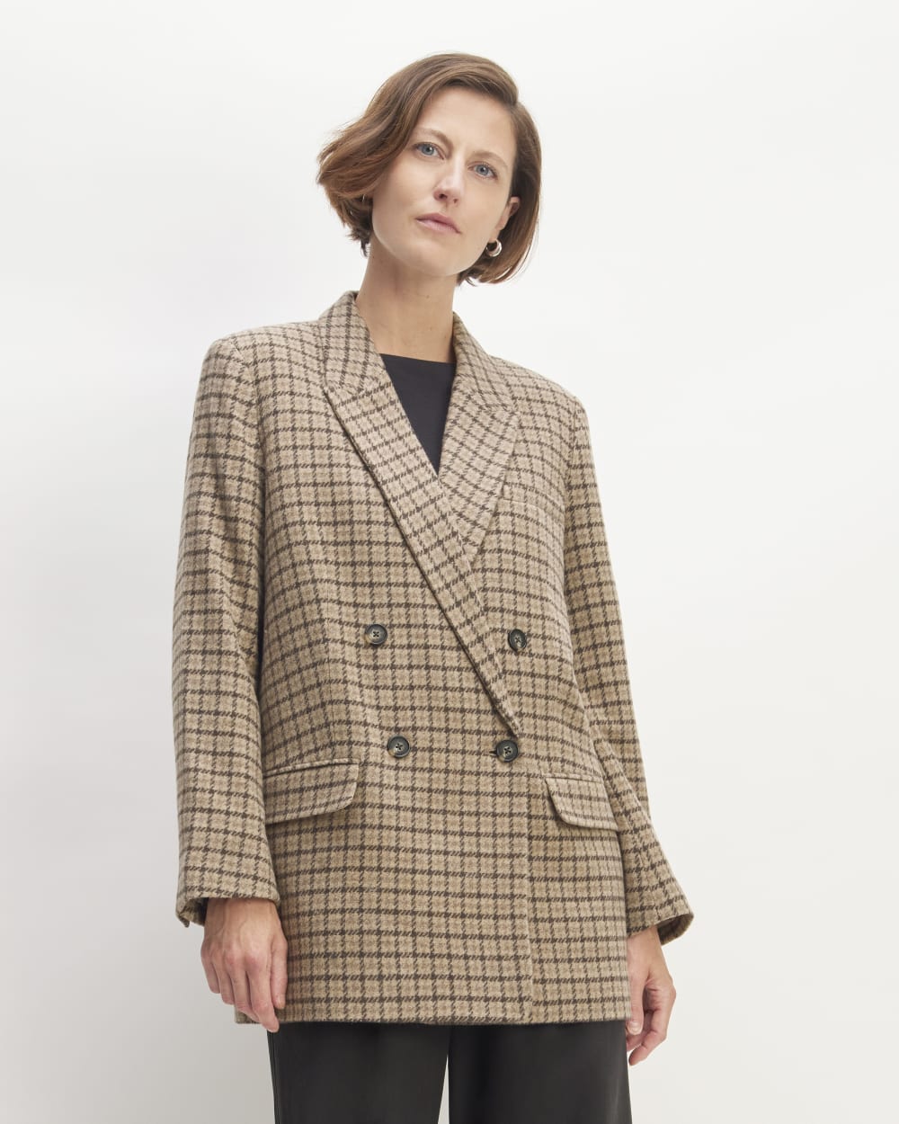The ReWool? Double-Breasted Blazer | Beige Houndstooth