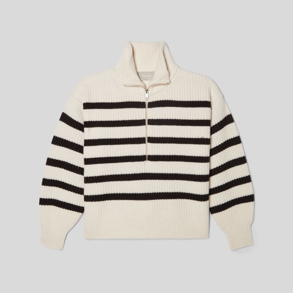 The Half-Zip Sweater in Luxe Merino | Bone / Black - Image 2