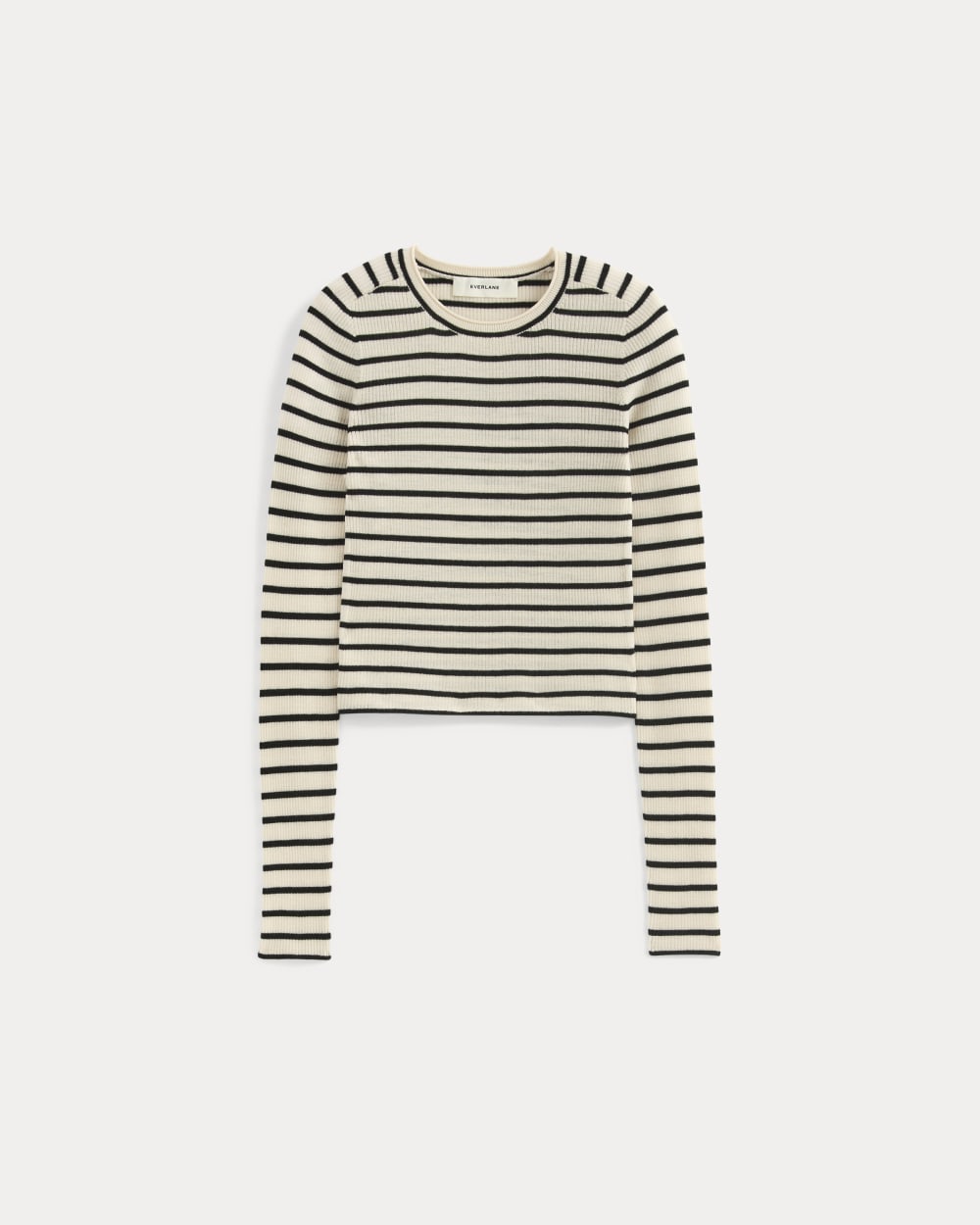 The Cropped Crew Top in Ultrafine Merino | Parchment / Black - Image 2