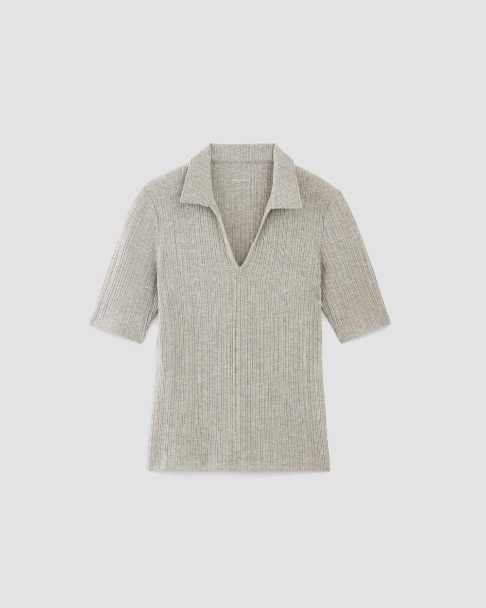 The Rib Soft Knit Open Collar Polo | Heathered Grey - Image 2