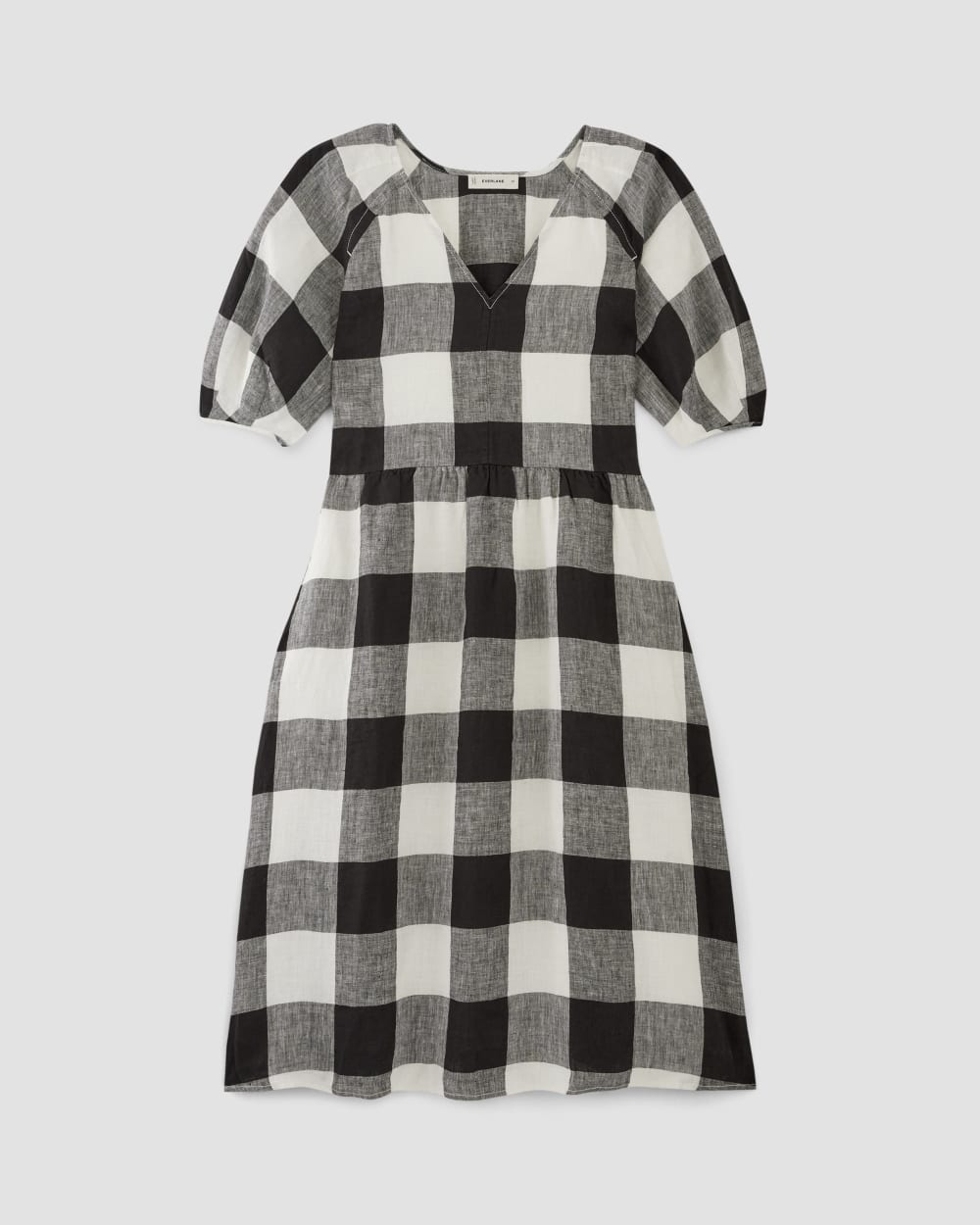 The Linen Oversized Puff-Sleeve Dress | Bone / Black Check - Image 2