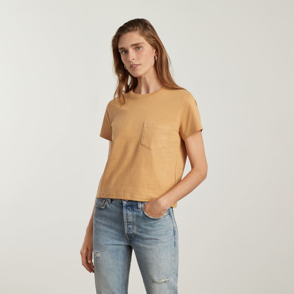 The Box-Cut Tee in Essential Cotton | Iced Coffee | Pocket - Image 2