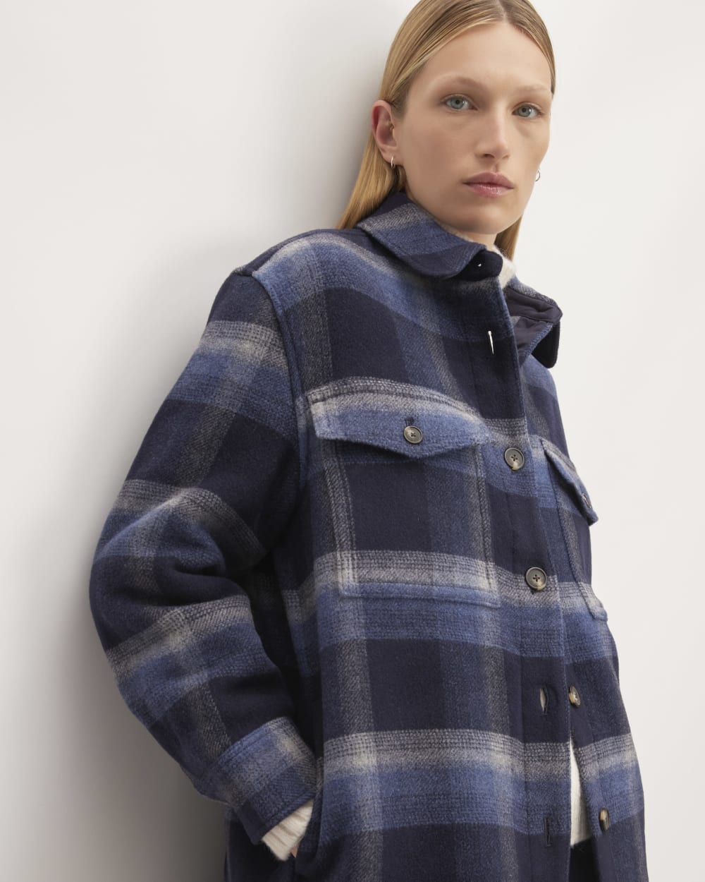 The Italian ReWool? Oversized Shirt Jacket | Navy / Shadow Plaid - Image 4